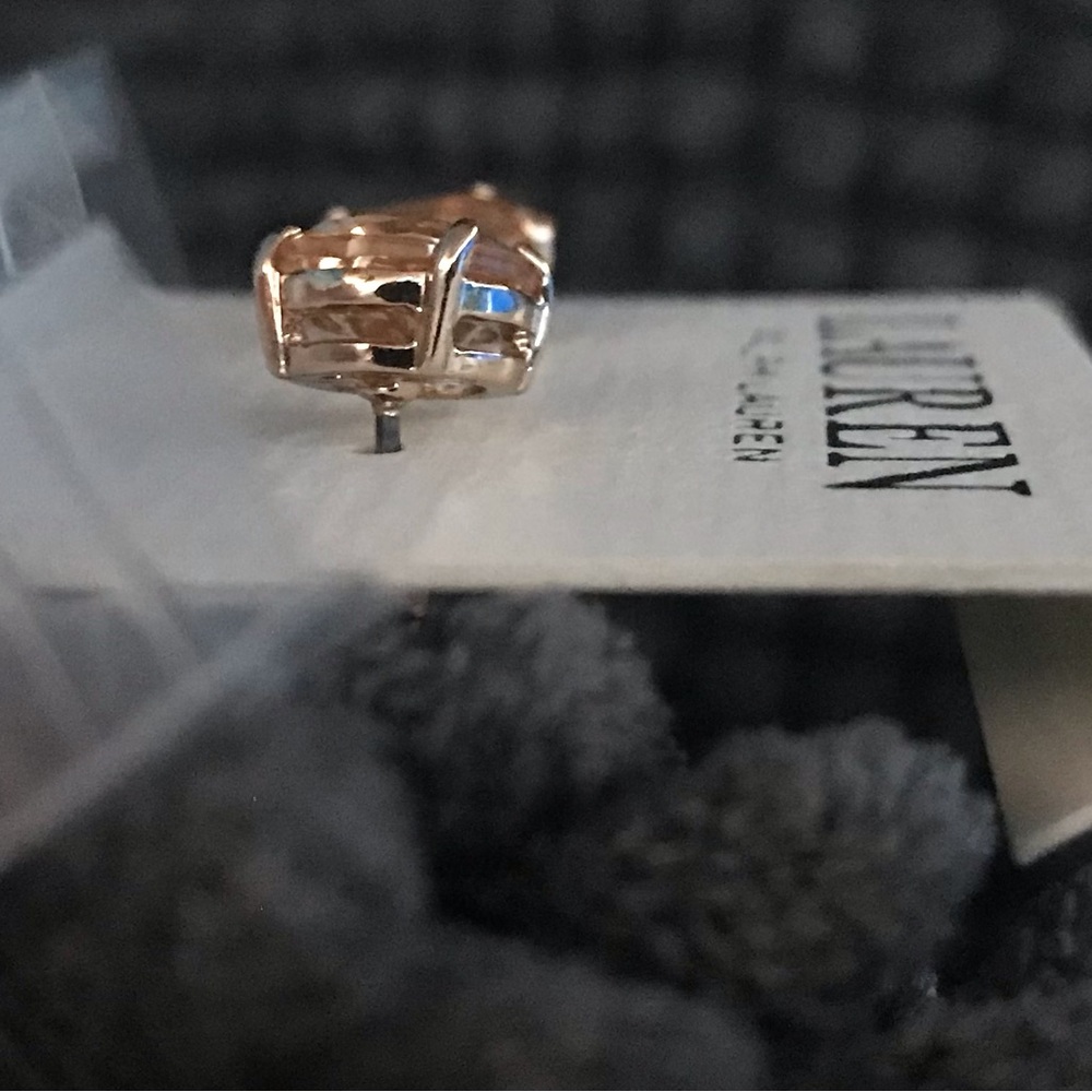 Lauren Ralph Lauren Gold Stud Earrings brown rose stone - Picture 5 of 5
